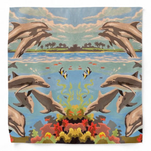 Hand Painted By Number   Playful Dolphins   Bandana