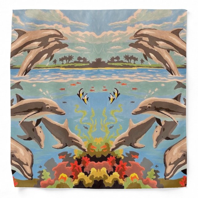 Hand Painted By Number | Playful Dolphins | Bandana (Front)