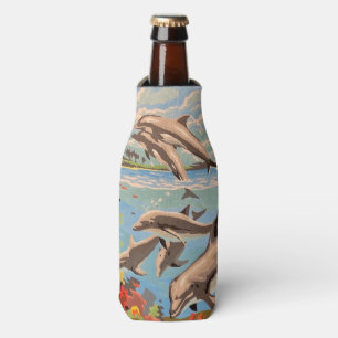 Hand Painted By Number   Playful Dolphins   Bottle Cooler