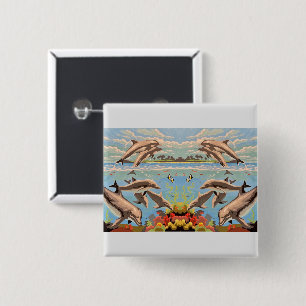 Hand Painted By Number Playful Dolphins Button