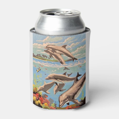 Hand Painted By Number  Playful Dolphins  Can Cooler