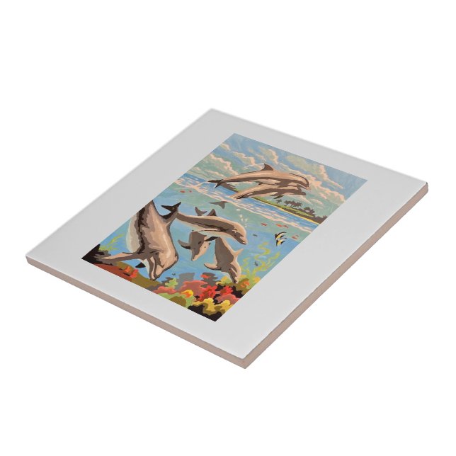 Hand Painted By Number | Playful Dolphins | Ceramic Tile (Side)