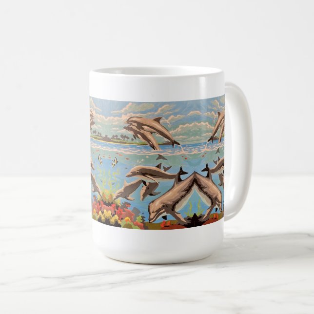 Hand Painted By Number | Playful Dolphins | Coffee Mug (Front Right)