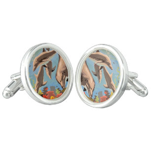 Hand Painted By Number Playful Dolphins Cufflinks