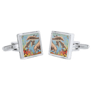 Hand Painted By Number Playful Dolphins Cufflinks