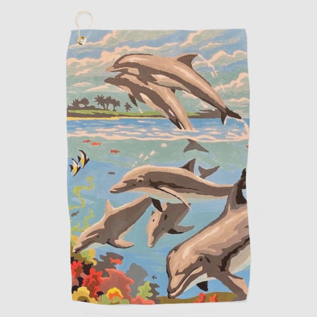 Hand Painted By Number | Playful Dolphins | Golf Towel (Front)