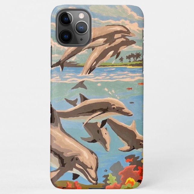 Hand Painted By Number | Playful Dolphins | iPhone Case (Back)