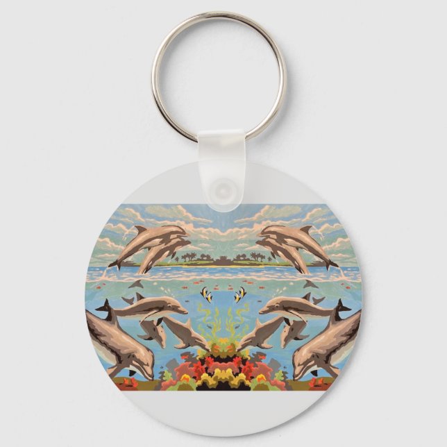 Hand Painted By Number | Playful Dolphins | Keychain (Front)