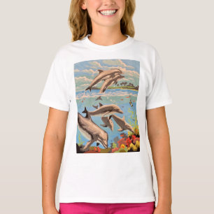 Hand Painted By Number Playful Dolphins Kids T-Shirt