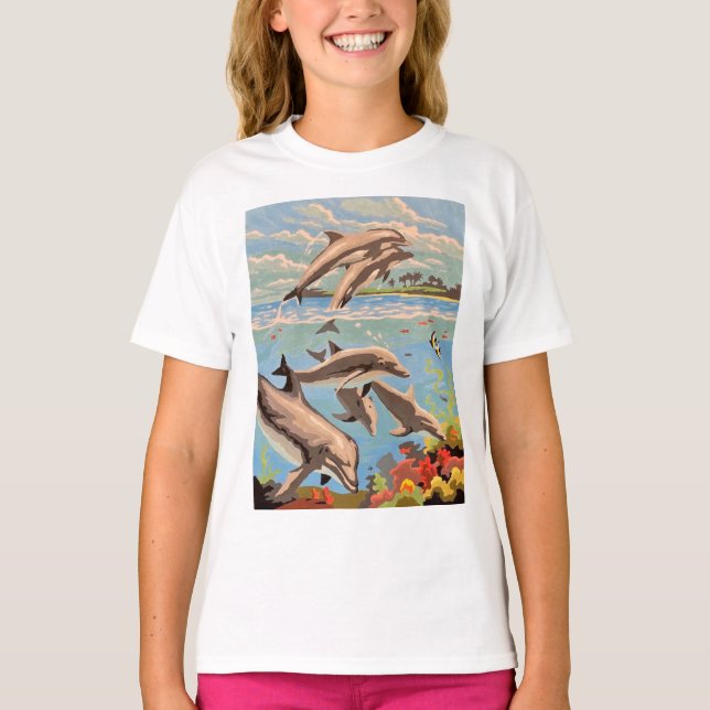 Hand Painted By Number | Playful Dolphins | Kids T-Shirt (Front)