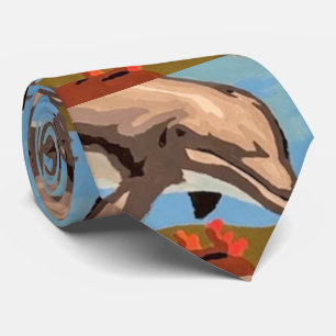 Hand Painted By Number Playful Dolphins Neck Tie