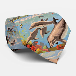 Hand Painted By Number   Playful Dolphins   Neck Tie