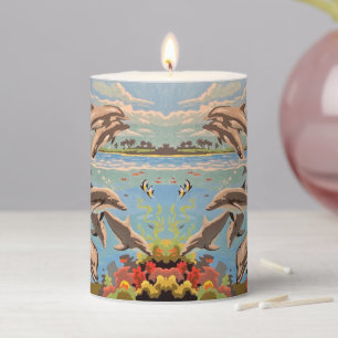Hand Painted By Number   Playful Dolphins   Pillar Candle