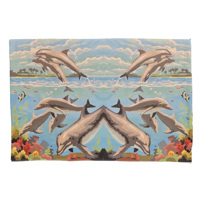 Hand Painted By Number | Playful Dolphins | Pillow Case (Front)