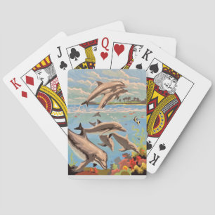 Hand Painted By Number   Playful Dolphins   Poker Cards