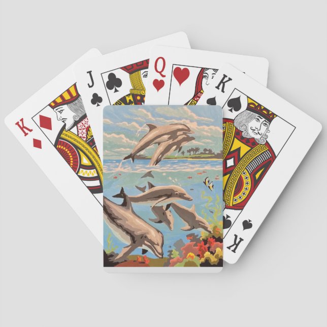 Hand Painted By Number | Playful Dolphins | Poker Cards (Back)