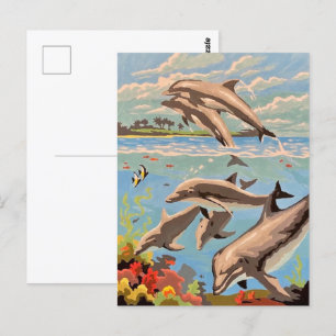 Hand Painted By Number   Playful Dolphins   Postcard
