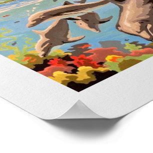 Hand Painted By Number Playful Dolphins Poster