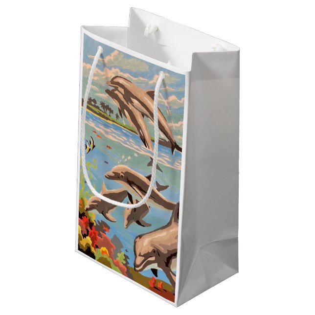 Hand Painted By Number | Playful Dolphins | Small Gift Bag (Back Angled)