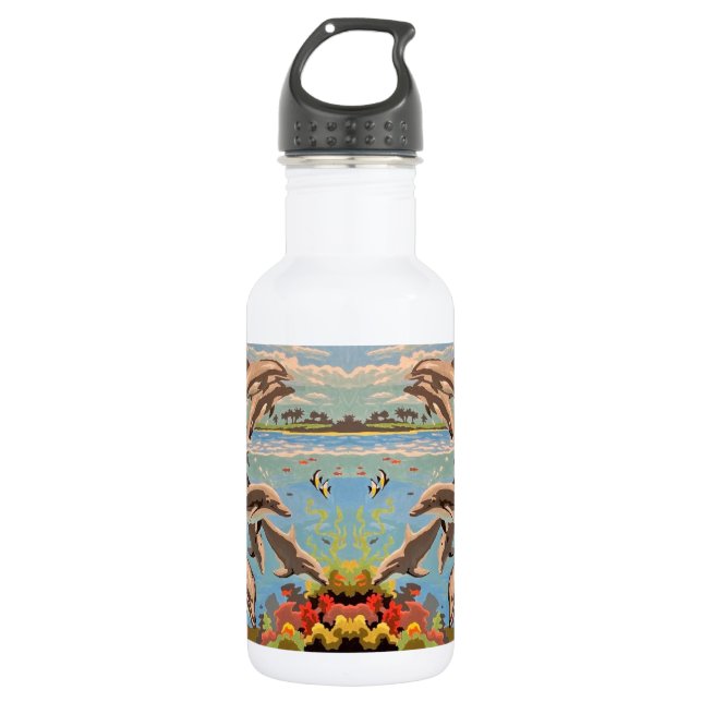 Hand Painted By Number | Playful Dolphins | Stainless Steel Water Bottle (Front)