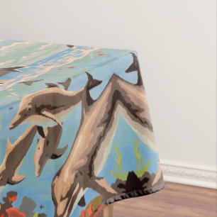 Hand Painted By Number Playful Dolphins Tablecloth