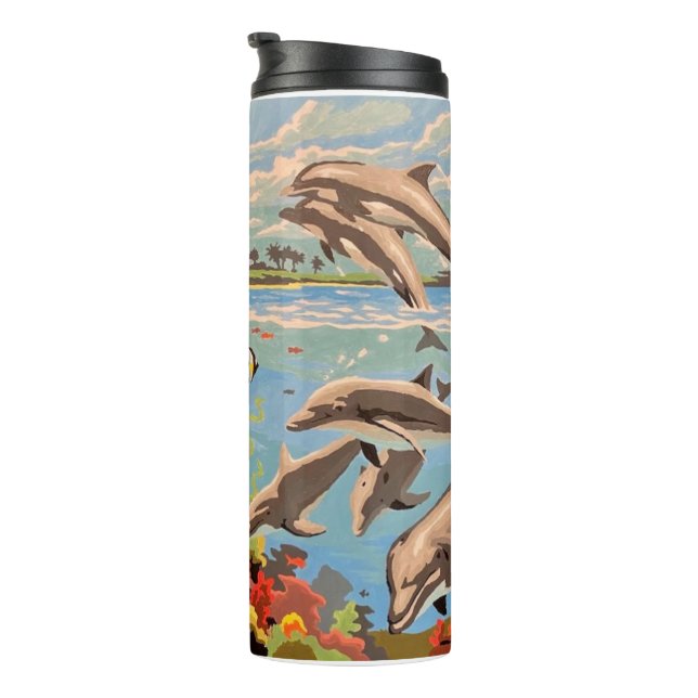 Hand Painted By Number | Playful Dolphins | Thermal Tumbler (Rotated Right)