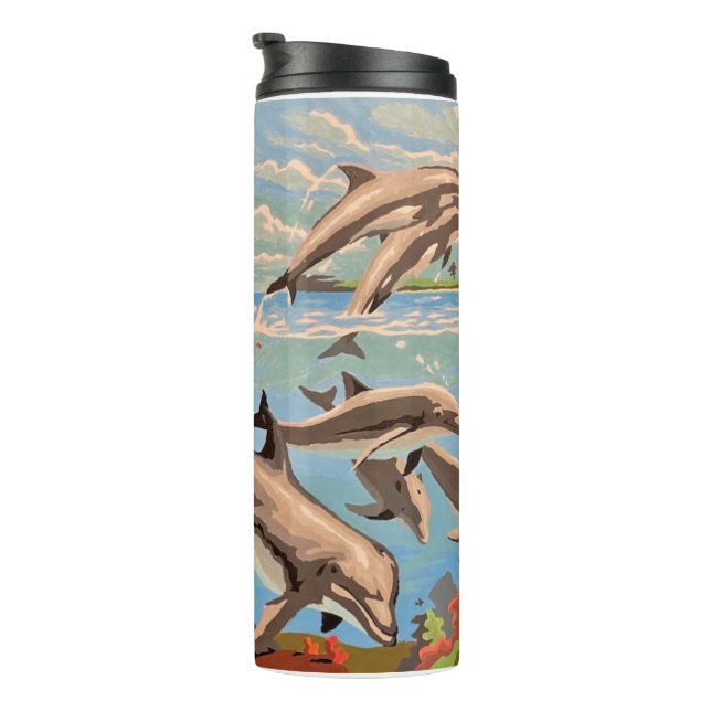 Hand Painted By Number | Playful Dolphins | Thermal Tumbler (Rotated Right)