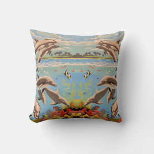 Hand Painted By Number Playful Dolphins Throw Pillow