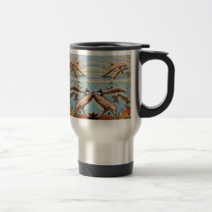 Hand Painted By Number Playful Dolphins Travel Mug