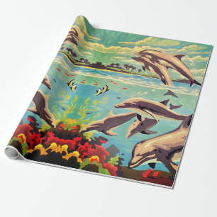 Hand Painted By Number Playful Dolphins Wrapping Paper