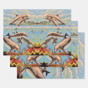 Hand Painted By Number   Playful Dolphins   Wrapping Paper Sheets