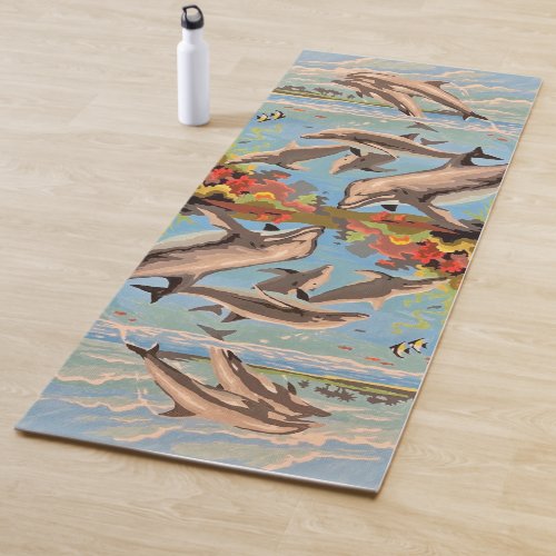 Hand Painted By Number  Playful Dolphins  Yoga Mat