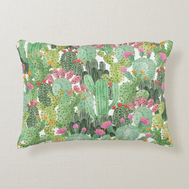 Hand Painted Cactus: Desert Green Accent Pillow (Front)