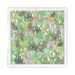 Hand Painted Cactus: Desert Green Acrylic Tray