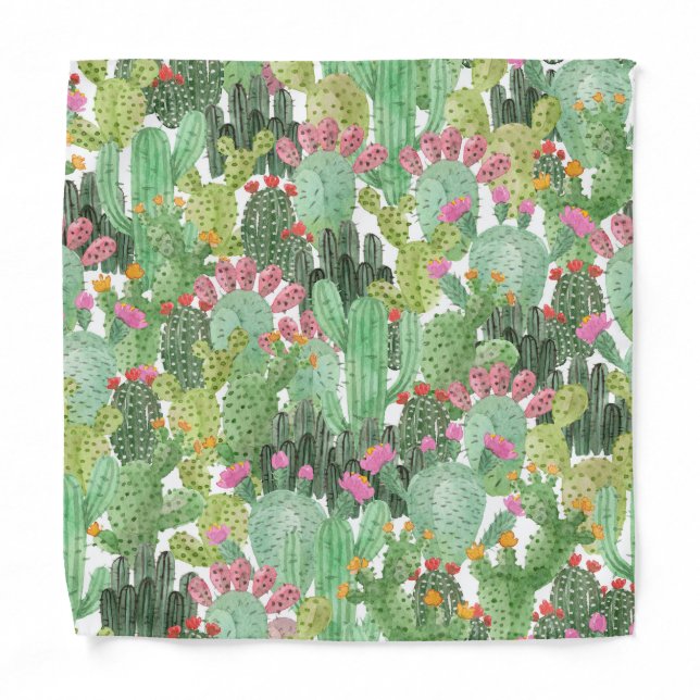 Hand Painted Cactus: Desert Green Bandana (Front)