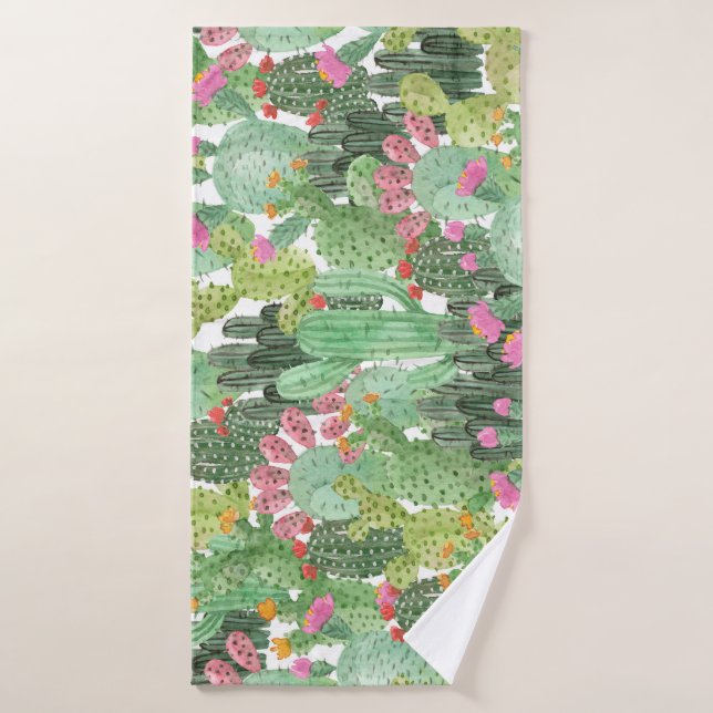 Hand Painted Cactus: Desert Green Bath Towel (Bath Towel)
