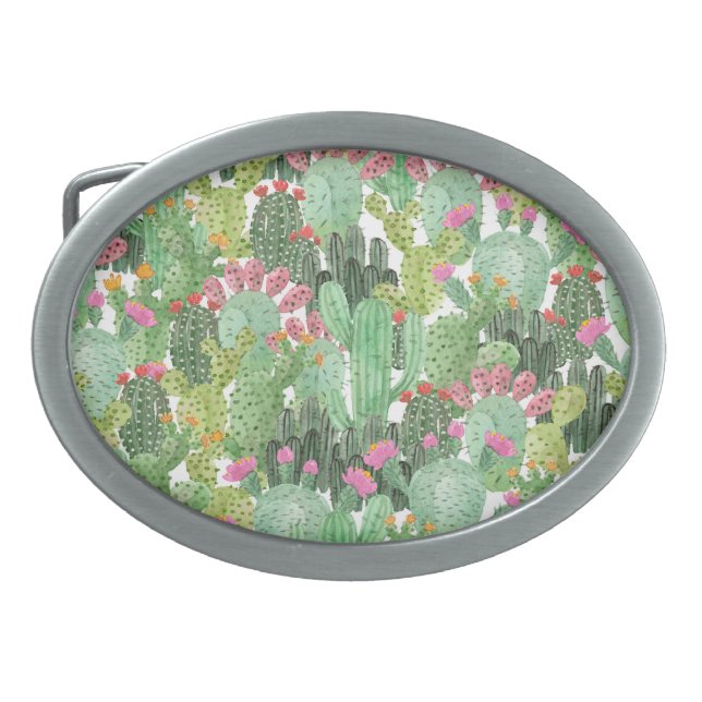 Hand Painted Cactus: Desert Green Belt Buckle (Front)