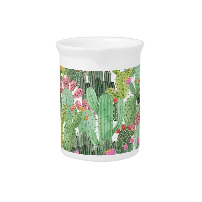 Hand Painted Cactus: Desert Green Beverage Pitcher (Front)