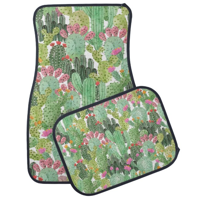 Hand Painted Cactus: Desert Green Car Floor Mat (Set)