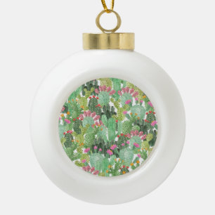 Hand Painted Cactus: Desert Green Ceramic Ball Christmas Ornament