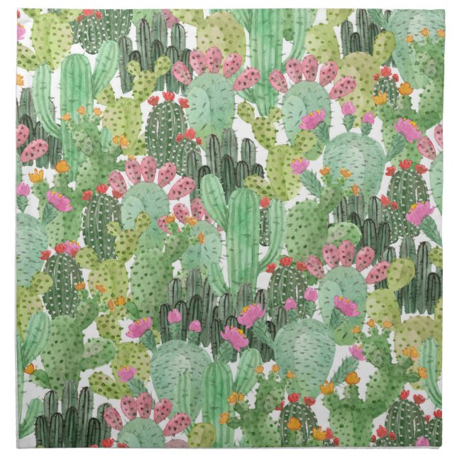 Hand Painted Cactus: Desert Green Cloth Napkin (Front)