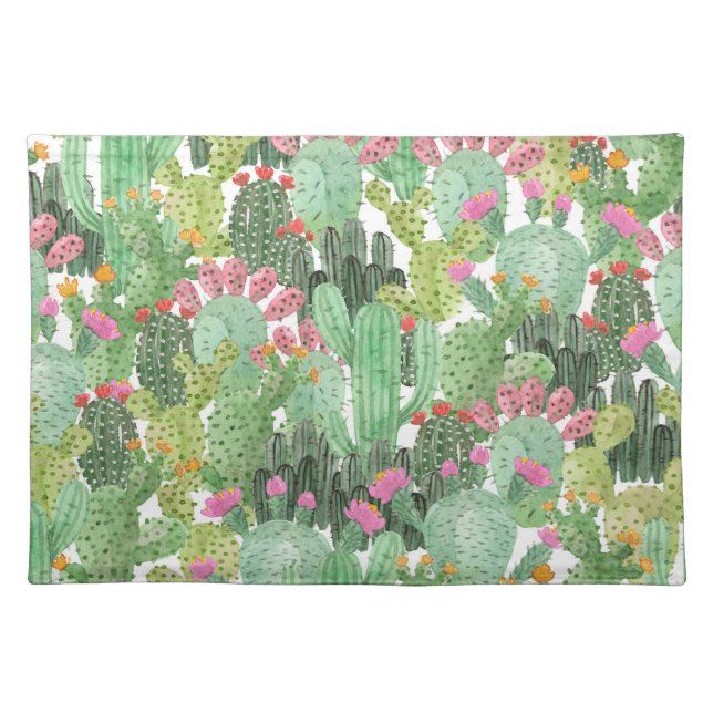 Hand Painted Cactus: Desert Green Cloth Placemat (Front)