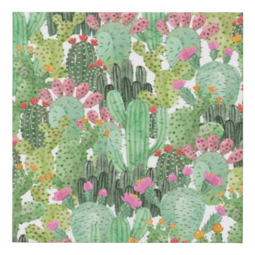 Hand Painted Cactus Desert Green Faux Canvas Print