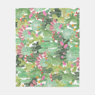 Hand Painted Cactus: Desert Green Fleece Blanket