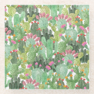 Hand Painted Cactus: Desert Green Glass Coaster