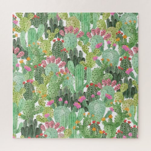 Hand Painted Cactus Desert Green Jigsaw Puzzle