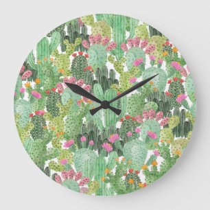 Hand Painted Cactus: Desert Green Large Clock