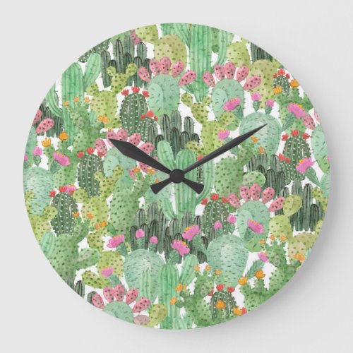 Hand Painted Cactus Desert Green Large Clock