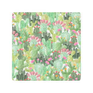 Hand Painted Cactus: Desert Green Metal Print