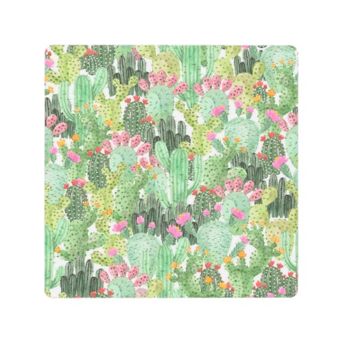 Hand Painted Cactus Desert Green Metal Print